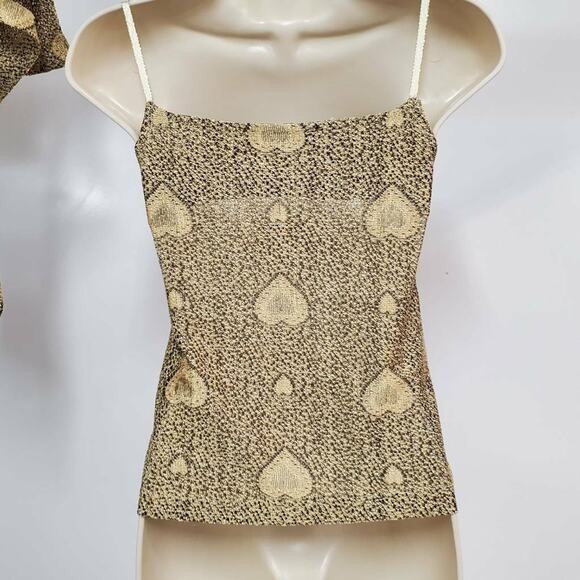 Liz Claiborne Petite XXS 2 Piece Top Set Sweater Metallic Gold Short Sleeve Cami - Picture 11 of 11